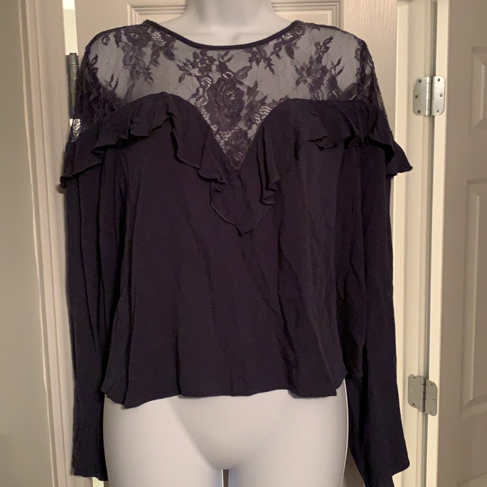 Blue blouse see through chest vneck